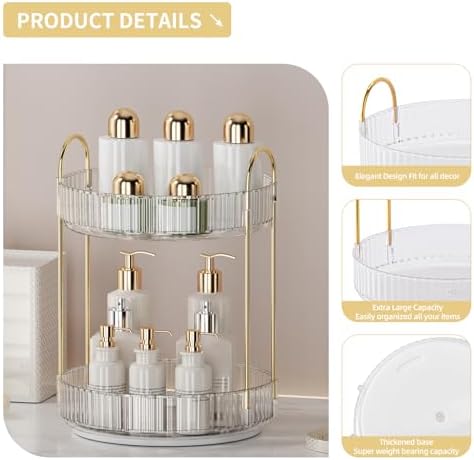 360° Rotating Makeup Organizer for Vanity - 2 Tier Perfume Organizer with Large Capacity - Skincare Organizer for Bathro