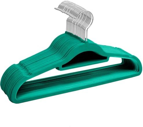 Velvet Hangers 20 Pack - Non-Slip Clothes Hangers with 360° Swivel Hook & Tie Organisers, Slim, Space-Saving Closet Hangers for Coats, Suits & Dresses - Wardrobe Organiser (Teal)