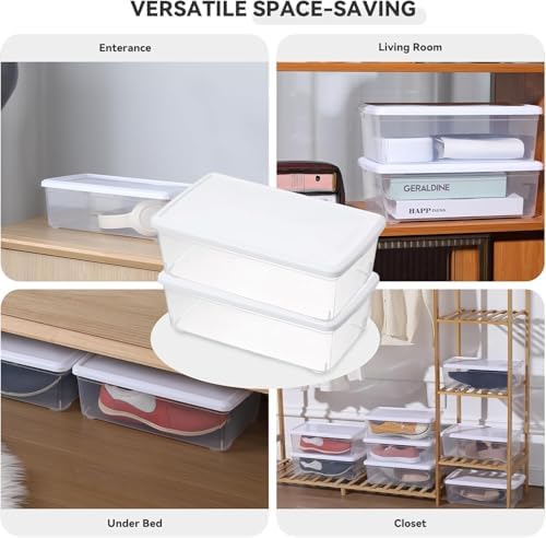 novelinks 8 Pack 6QT Plastic Storage Bins with Lids, Shoe Boxes (White)