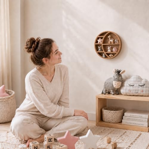 Wooden Crescent Moon Shelf Wall Decor — Aesthetic Floating Crystal Display Holder & Hanging Wall Organizer for Bedroom,