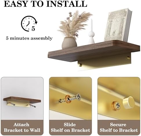 Danpoo 8 Inch Solid Wood Wall Shelf for Storage, Wall Mounted Rustic Walnut Wood Shelves for Bathroom, Living Room, Bedr