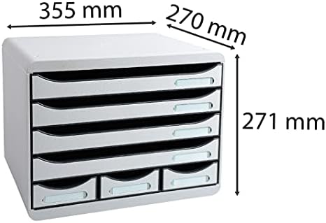 Exacompta - Ref 307740D - Store-Box EcoBlack Plus - 7 Drawers Set - 270 x 355 x 271mm in Size, Suitable for A4+ Documents, 3 Small Drawers for Accessories - Light Grey