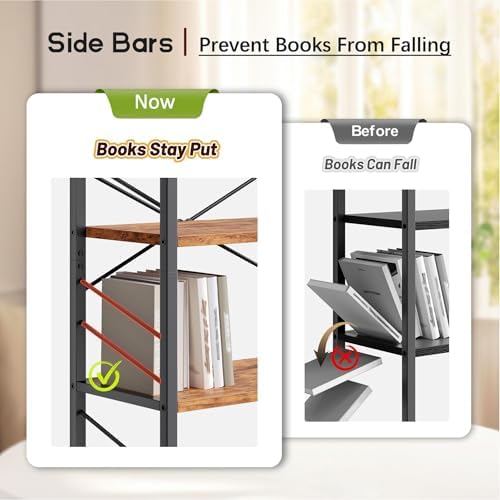 DurayLoly 2 Pieces 4 Tier Bookshelf for Narrow Space, Rustic Brown