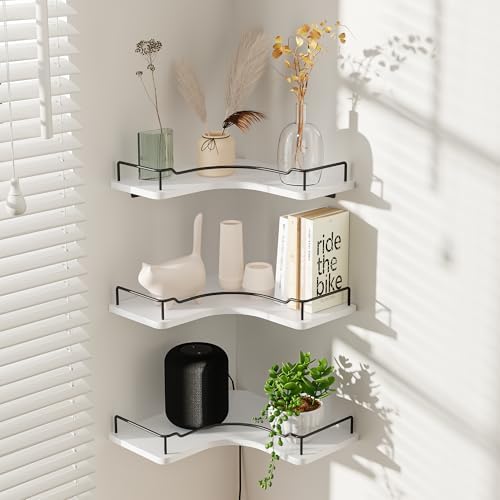 L-Shaped Corner Floating Shelves Wall Mounted Set of 3,White