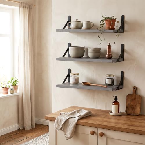 Fixwal Wall Floating Shelves for Home Decor (Grey, Set of 3, 16.5 Inch)
