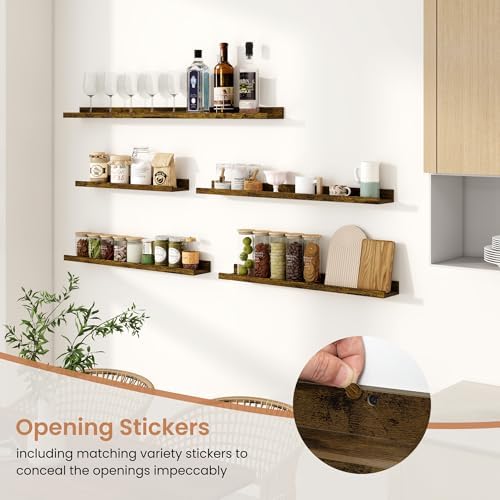 Dreamland Picture Ledge Shelf for Wall, Floating Shelves Set of 2,16 inch Long Floating Shelves with Lip for Living Room,Bedroom,Bathroom,Kitchen,Rustic Brown