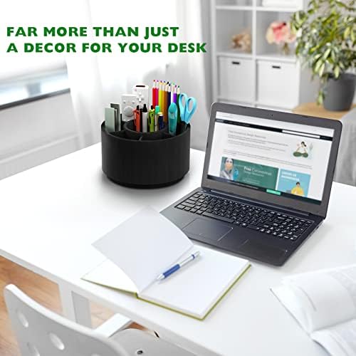 Bamboo Rotating Pencil Holder for Desk, Desk Organizer with 7 Compartments