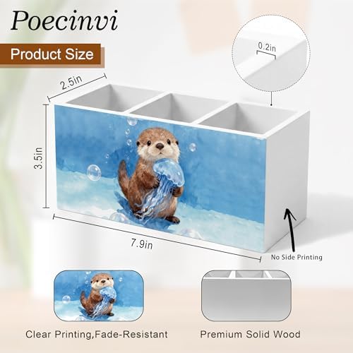 Coastal Beach Sea Otter Pen Holder for Home Kids Room Desk, Otter Lover Gifts, Coastal Ocean Wildlife Nursery Wooden Box Sign Pencil Holder for Desk Shelf Organizer