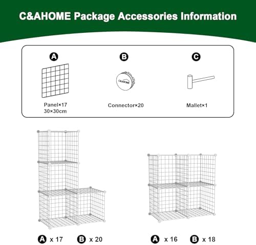 C&AHOME Wire Cube Storage,4-Cube Storage Organizer Metal, Wire Grids, White