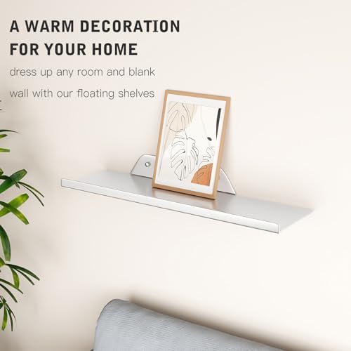 Floating Shelf for Wall, Off Center Metal Shelf for Decor, Modern Wall Shelf for Storage with Lip, Hanging Shelf for Liv