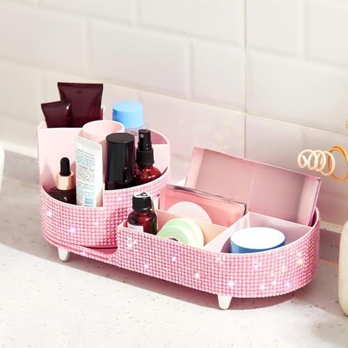 Rotating Makeup Organizer Vanity, Pink, Rhinestone