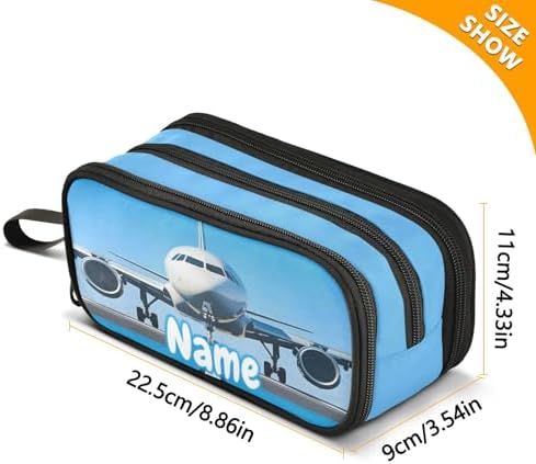 Custom White Airplane Aircraft Pencil Case Box Boys Girls Personalized Name Large Pencil Pouch Stationery Pen Bag Organizer for Kids Adults School Office