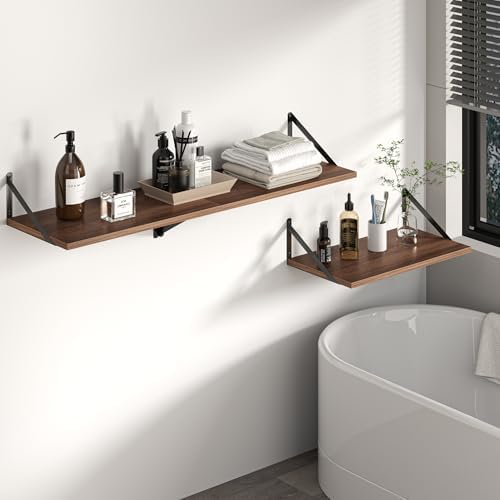 Heimlove 44W x 12D Deep Floating Shelves Set of 2 Walnut