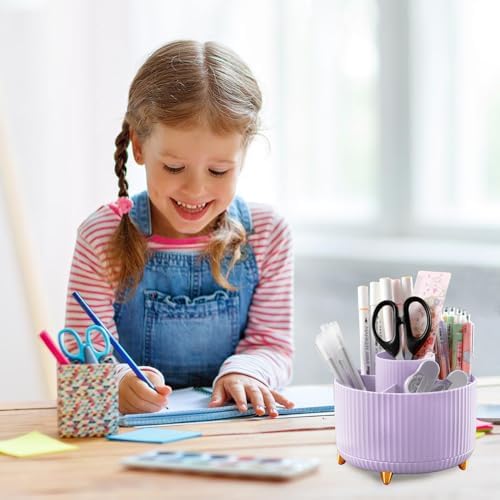 Cayxenful Pencil Holder For Desk,5 Slots 360°Degree Rotating Desk Organizers And Accessories,Desktop Storage Stationery Supplies Organizer, Cute Pencil Cup Pot For Office, School, Home (I-Purple)