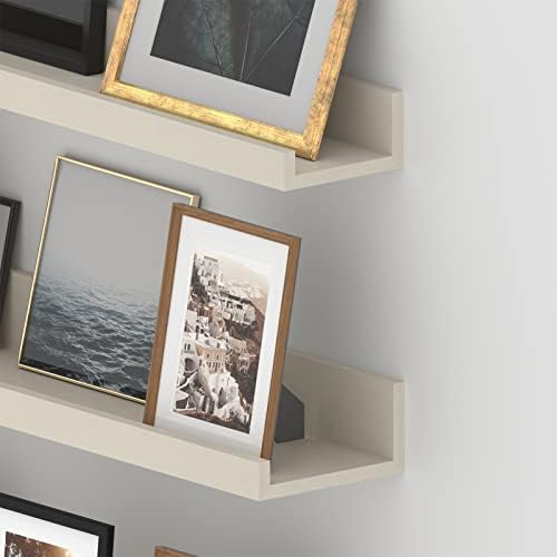 Giftgarden 24 Inch Floating Shelves for Wall, Creamy White Beige Wood-Grain Wooden Shelf Ledge for Bathroom Kitchen Livi