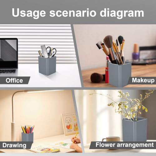 Metal Pen Holder Aluminum Pencil Holder Desktop Organizer Square for Office, School, Home 3.15 x 4 Inches-Grey