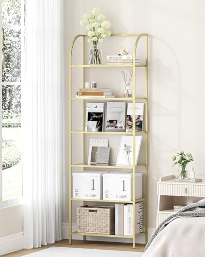 Hzuaneri Bookcase Bookshelf, Tempered Glass Arched Bookshelf