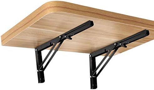ZOENHOU 4PCS 14 Inch Folding Shelf Brackets, Max Load 440Lb Heavy Duty Metal Collapsible Shelf Locking Brackets, Wall Mo