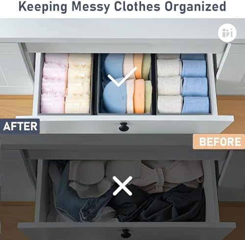 DIMJ Drawer Organizer Clothes - Underwear Organizer Small Sock Organizer Closet Organizers and Storage Box Dresser Drawer Dividers for Baby Clothes,Bra,Socks, Belt, Tie, Set of 12, Grey