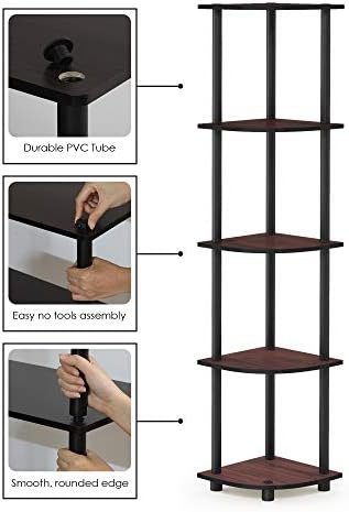 Furinno TURN-N-TUBE Corner Shelf Set of 2, 5-Tier Corner Bookshelf, Open Storage Shelves, for Organization and Storage,
