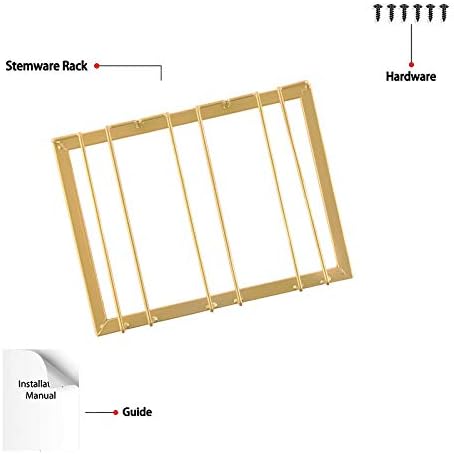 FOMANSH Wine Glass Rack - Under Cabinet Stemware Wine Glass Holder Glasses Storage Hanger Metal Organizer for Bar Kitchen Gold