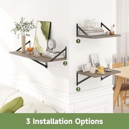 Heimlove 16W x 12D Deep Floating Shelves Set of 4 Grey