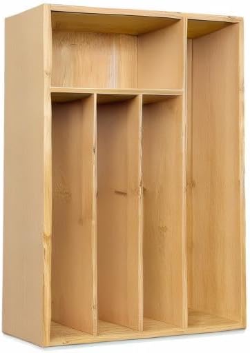 guiogc Kitchen Bamboo Silverware Drawer Organizer,Silverware Organizer and Cutlery Tray with Grooved Drawer Dividers for Silverware, Knives in Kitchen, Bedroom (5 Slot-Natural)
