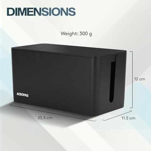 ACROPAQ Cable Box - Large (23.5 x 12 x 11.5 cm), Waterproof, Tangle-Free - Cable Management, Cable Organizer, Cable Box