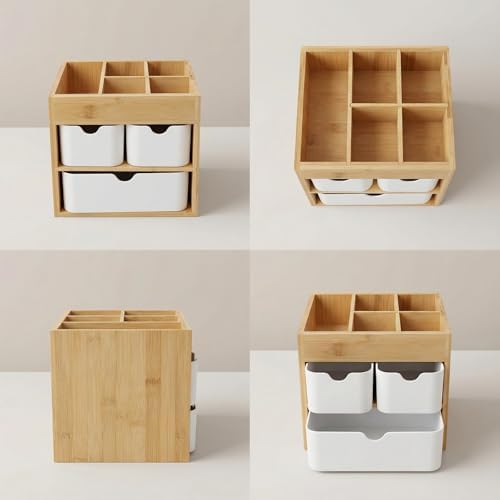 Small Bamboo Makeup Organizer(5.7" D x 8" W x 7.5" H)