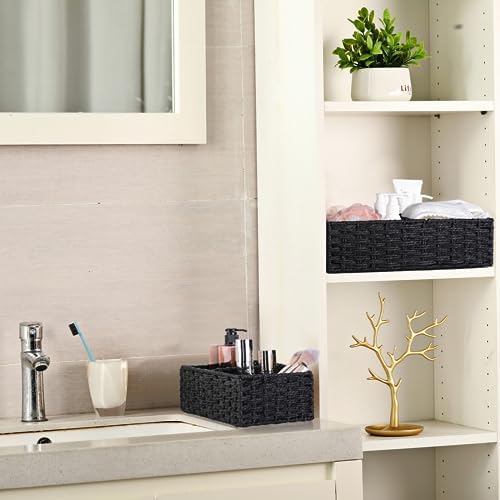 Vagusicc 2 Section Wicker Storage Basket, Black Wicker Baskets, Toilet Tank Basket, Small Baskets for Organizing Storage