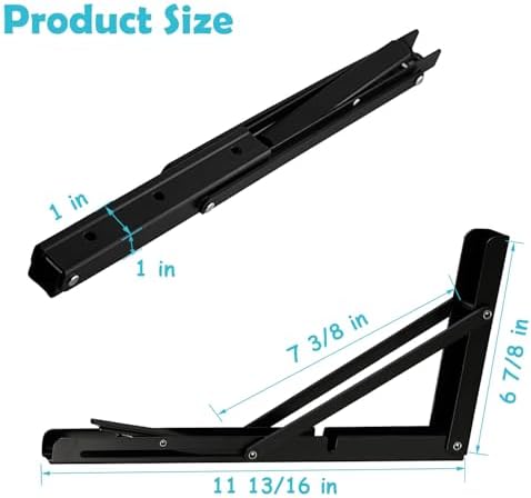 CLT 12" Black Folding Shelf Brackets Max. Load 330 lb, Heavy Duty DIY Wall Mounted Shelf Bracket Space Saving for Table