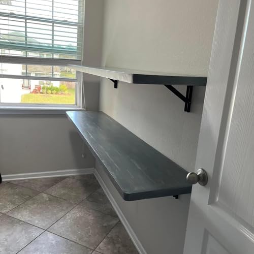 6 PCS 16 Inch Black Folding Shelf Brackets Heavy Duty, Wall Mounted Collapsible Triangle Shelf Bracket for Table Bench W
