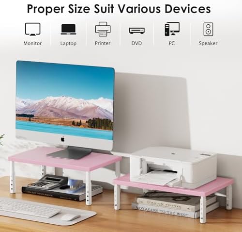 ECOLOVI Adjustable Wood Computer Monitor Stand Riser, Office Desk Organizer and Accessories for Monitor, Laptop, PC, Pri