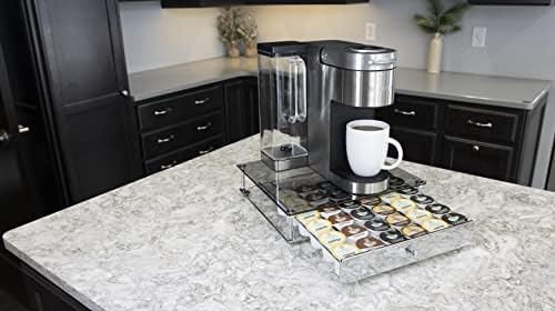 Nifty Rolling Coffee Pod Drawer - Glass Top & Chrome Finish, Compatible with K-Cups, 36 Pod Pack Holder, Compact Under C