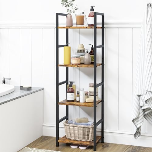 4 Tier Bookshelf, Narrow Storage Organizer for Small Space, Brown