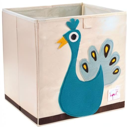 3 Sprouts Toy Storage Cube Bin, Foldable Storage Box, Peacock | Foldable organizer, Playroom or nursery toy storage, Cube shelf compatible, Toys books clothes storage, Folds flat