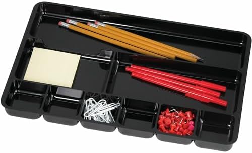 Lorell Drawer Tray Organizer, 9-Compartments, 9.38" x 14" x 1.25", Plastic, Black