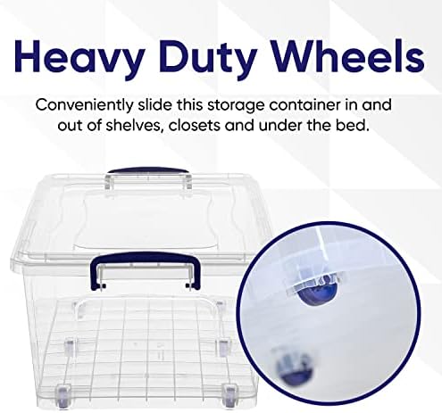 Superio Storage Containers With Wheels (3 Pack), Stackable Large Storage Containers With Lids, Durable Latches (32 Qt)