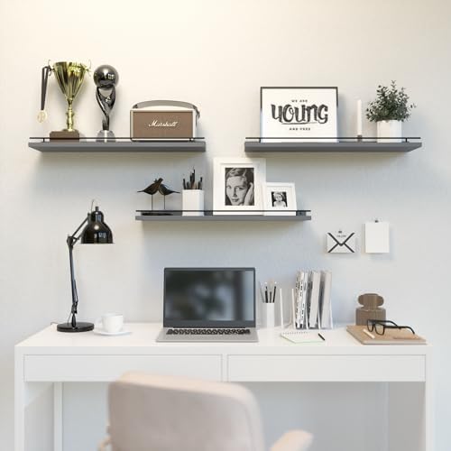 WOPITUES Floating Shelves 24 inch for Wall Decor Set of 3, Grey