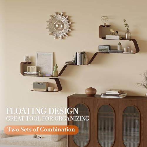 Sttoraboks Floating Wall Shelves Set of 3, Metal Mounted Shelf with Unique Design, Bookshelf for Storage & Display in Ba