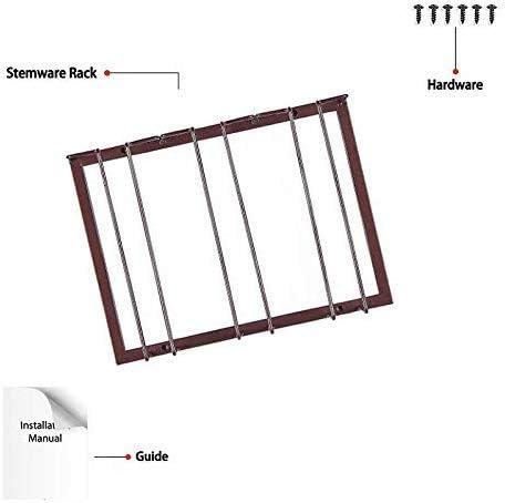 FOMANSH Wine Glass Rack - Under Cabinet Stemware Wine Glass Holder Glasses Storage Hanger Metal Organizer for Bar Kitchen Brown