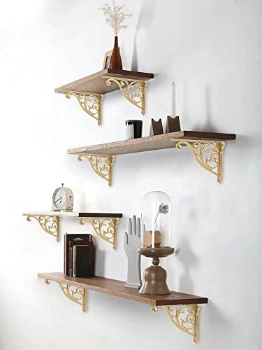 Khtumeware Gold Shelf Brackets 10 Inch 4 Pack Heavy Duty Antique Gold Wall Bracket Baroque Kitchen Decorative Rack Shelv