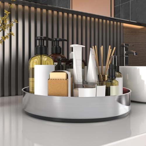 VAEHOLD Pantry Cabinet Lazy Susan Stainless Steel Black Spice Rack Turntable - Decorative Trays Storage Containers Organ