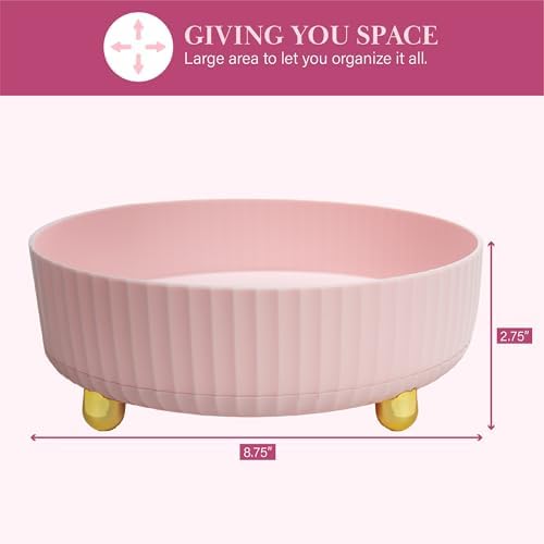 Paris Hilton 360° Rotating Makeup Organizer Tray, Large Capacity for Skincare & Beauty Essentials, Fluted Design with Go