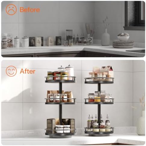 HOOBRO Lazy Susan Organizer, Rotating Spice Rack, 3-Tier Organizer, Turntable Spice Rack, Vertical Storage Organizer, fo