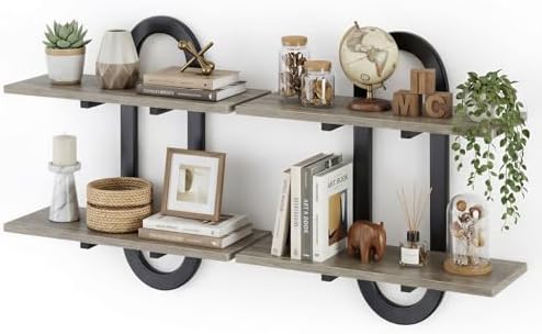 Floating Shelves, 2Pcs Wall Mounted Shelves with 2-Tier Bathroom Hanging Storage Shelves Set for Living Room Bedroom Bat