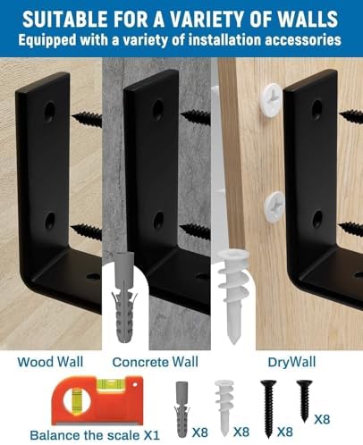 LEOPO Shelf Brackets 12 inch, 4-Pack 1/5 inch Thick Floating Shelf Bracket