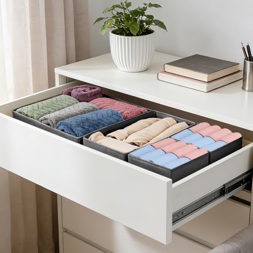 Drawer Organizer Clothes, 16 Pack Dresser Organizer Bins, Foldable Closet Organizers and Storage Fabric Dresser Bins, Shallow Drawer Dividers for Clothing, Underwears, Socks, Tie