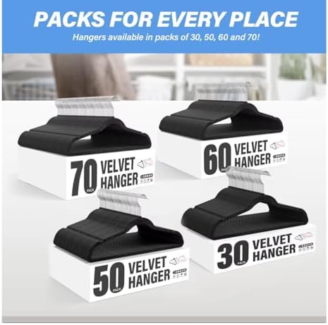 YSSOA Velvet Hangers 30 Pack, Non-Slip Clothes Hangers with Shoulder Notches, 360° Swivel Hooks, Heavy Duty Standard Hangers for Closet Space Saving, Black
