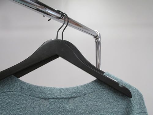 NAHANCO Wooden Shirt Hanger, 17" - Low Gloss Black with Black Hook (Pack of 25)